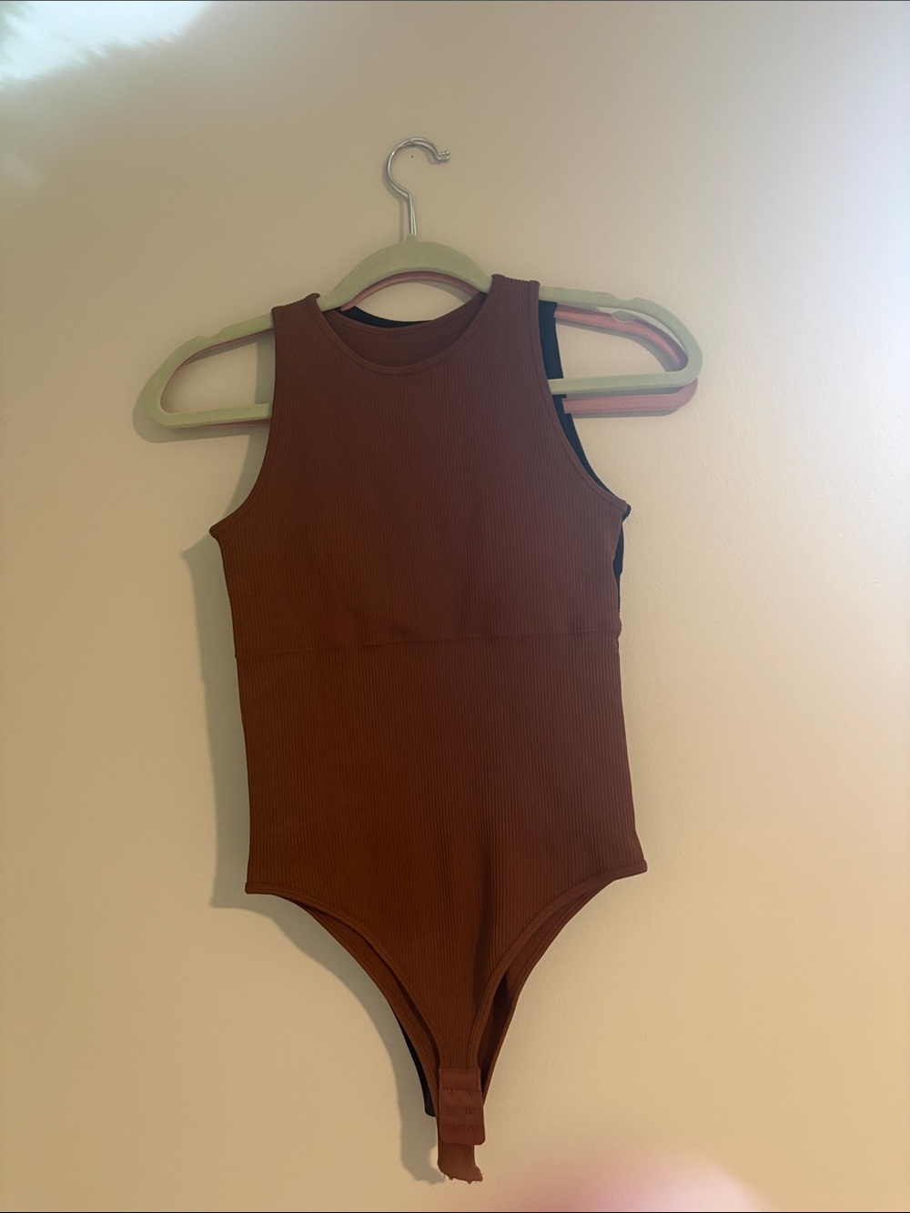 Two Women’s Ribbed Sleeveless High Neck Bodysuit in Brown and Black